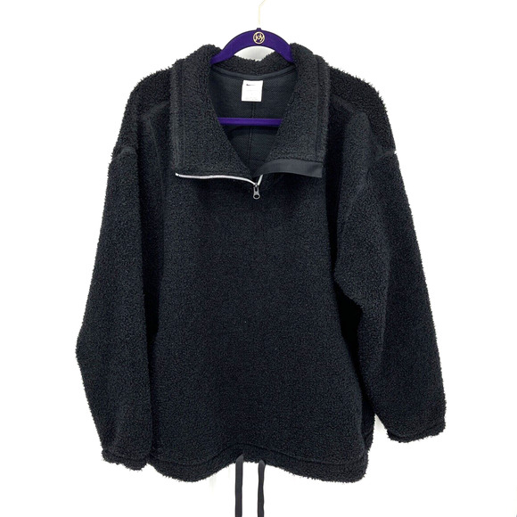 NIKE Therma-Fit Sherpa Pullover Womens 1X Black Zip Funnel Cozy - Picture 1 of 5